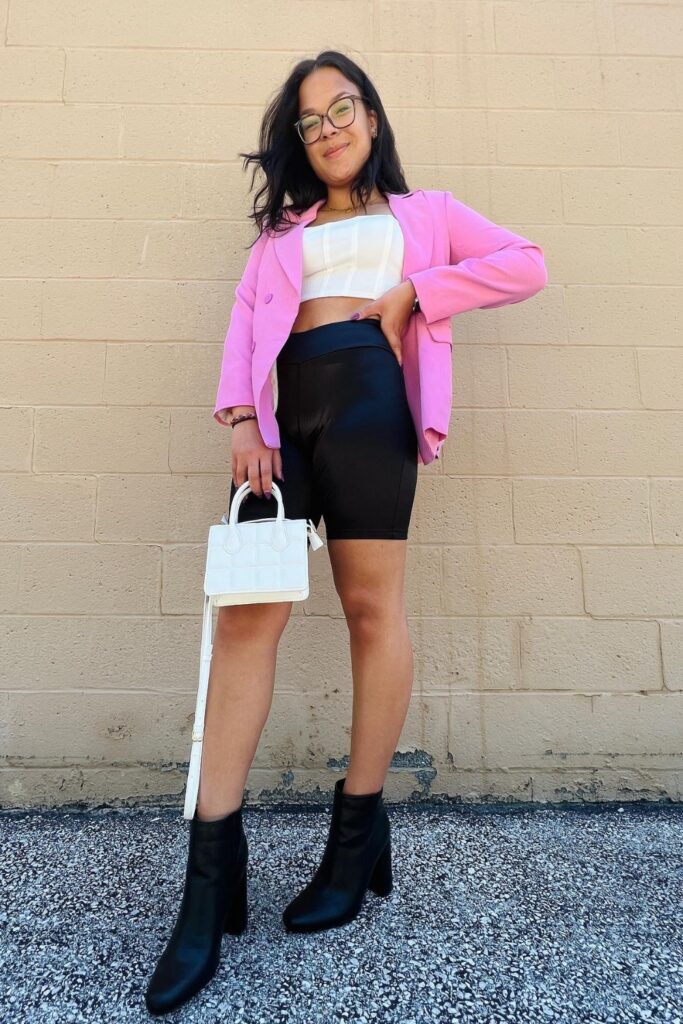 Pink Blazer and Cycling Shorts