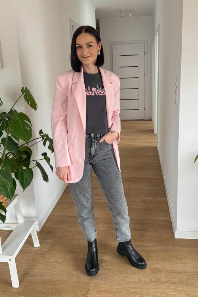 Pastel Pink Blazer and Graphic Tee