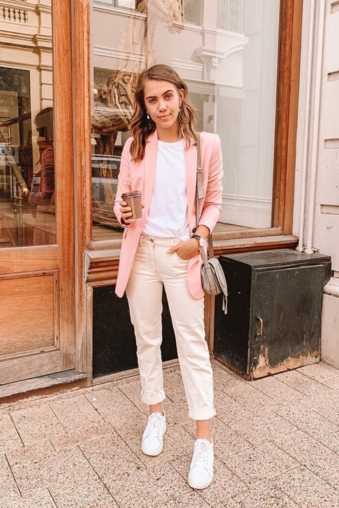 Light Pink Blazer and Cream Pants