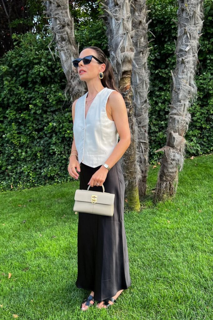 White Vest and Black Maxi Skirt