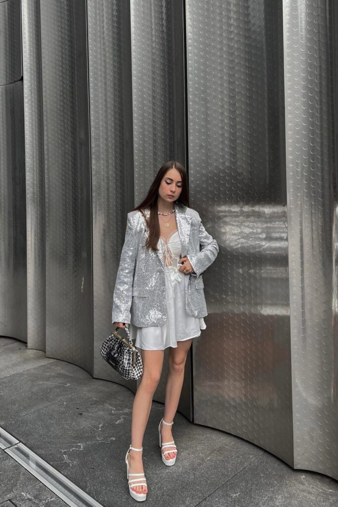 Sequin Blazer and White Dress