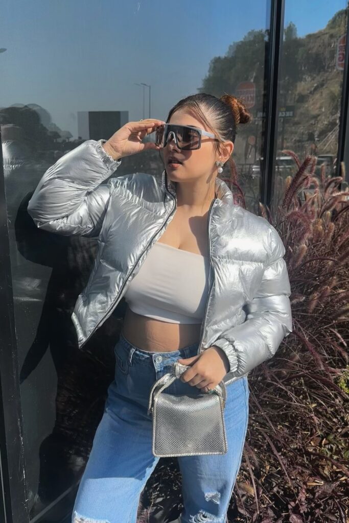 Puffer Jacket and Distressed Denim