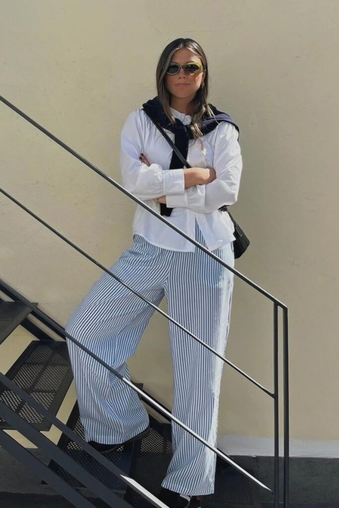 White Shirt and Navy Sweater