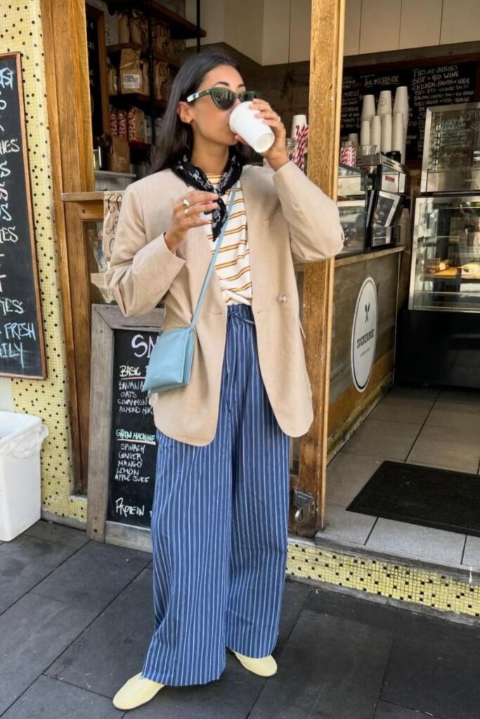 Structured Blazer and Striped Top