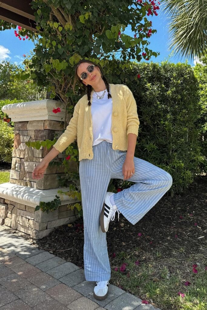 Knit Cardigan and Sneakers