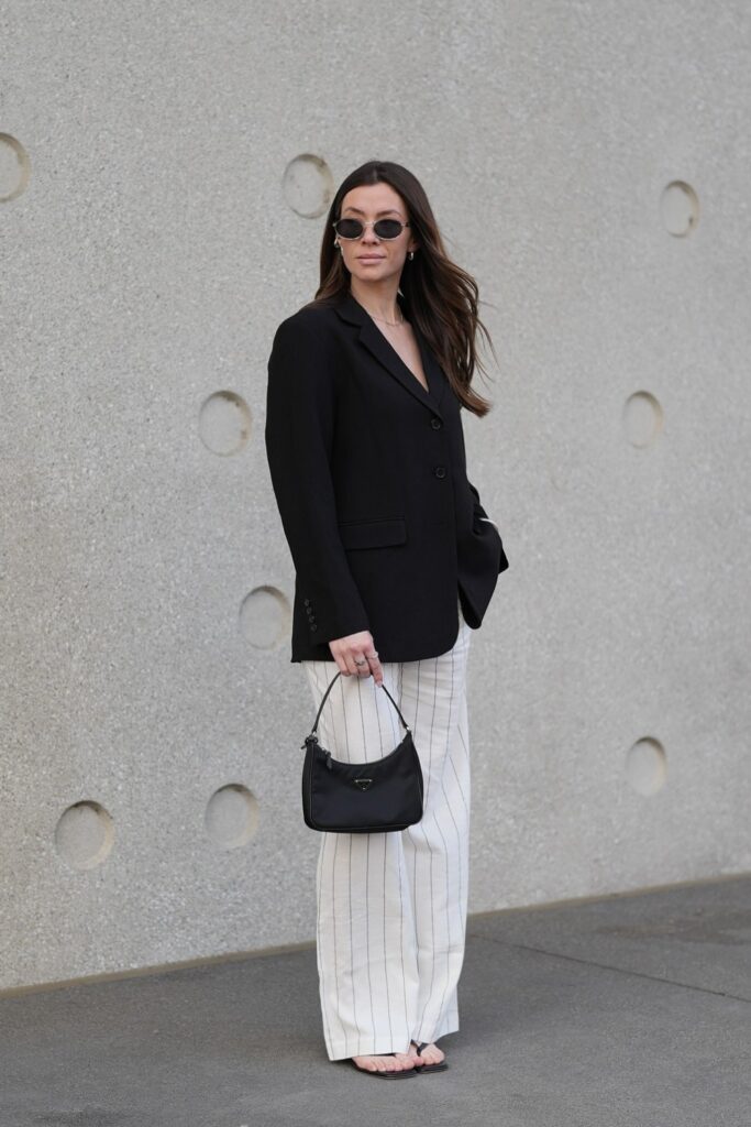 Black Structured Blazer and Minimal Sandals