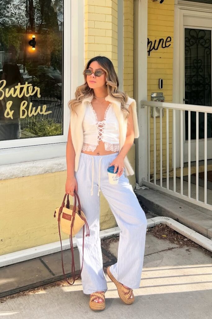 Lace-Up Crop Top and Platform Sandals