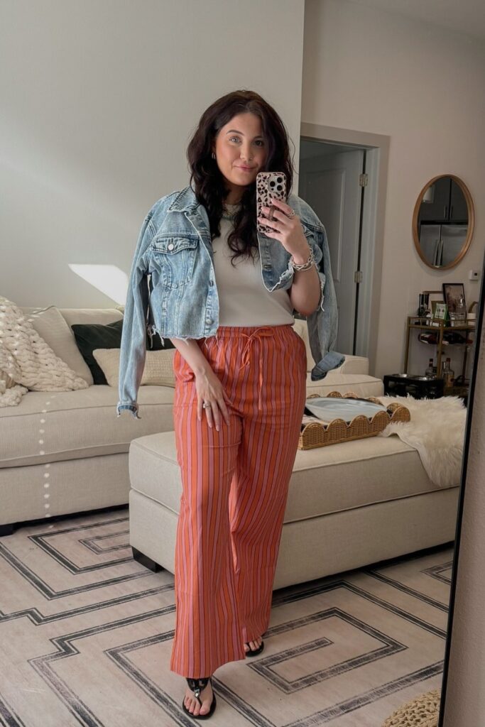 Fitted Top and Cropped Denim Jacket