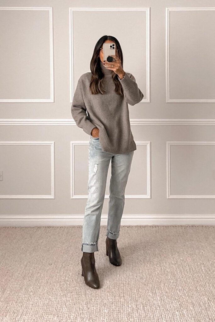 Gray Turtleneck and Jeans