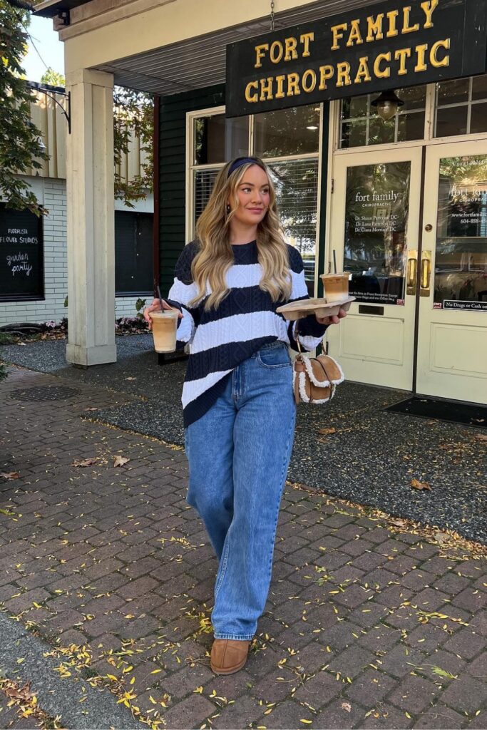 Striped Sweater and Wide-Leg Jeans