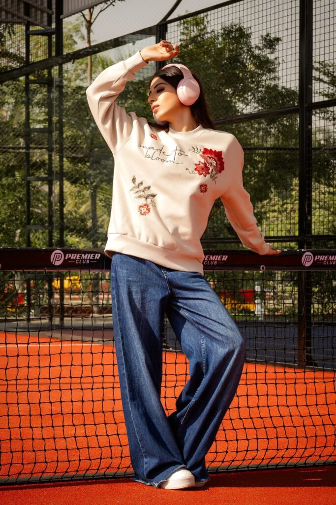 Peach Oversized Sweatshirt and Wide-Leg Denim