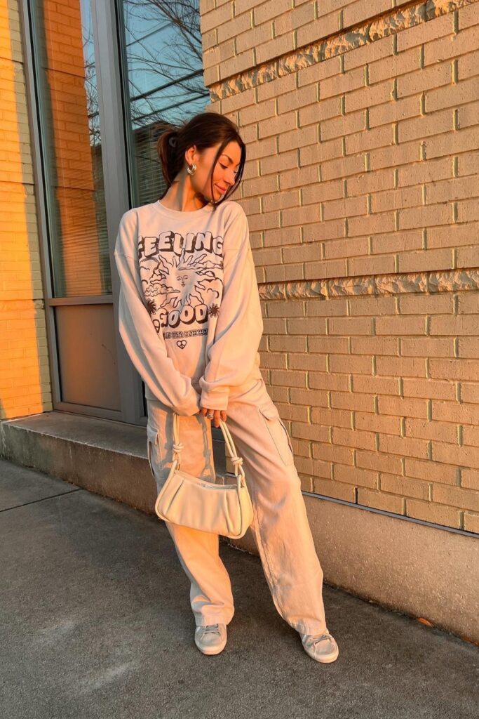 Cream Graphic Sweatshirt and Matching Sweatpants