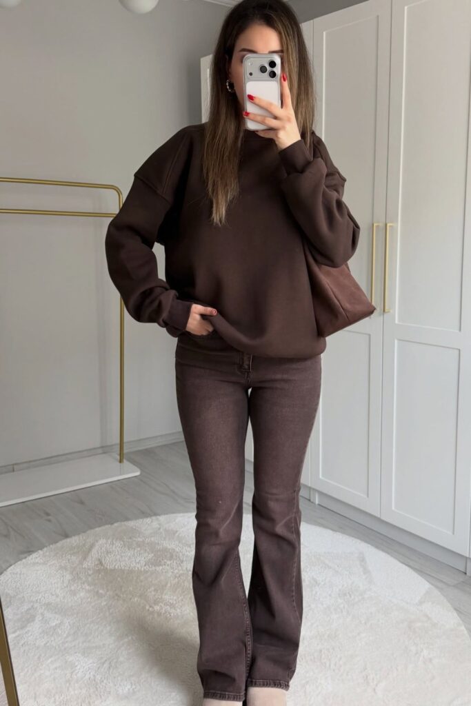 Chocolate Brown Sweatshirt and Flared Jeans