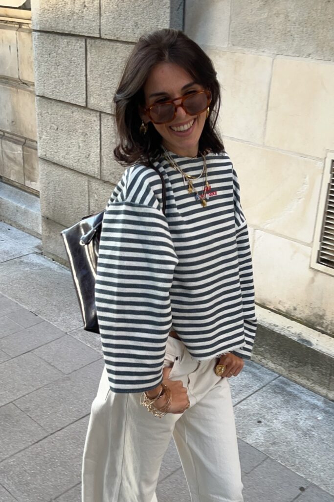 Navy and White Striped Sweatshirt
