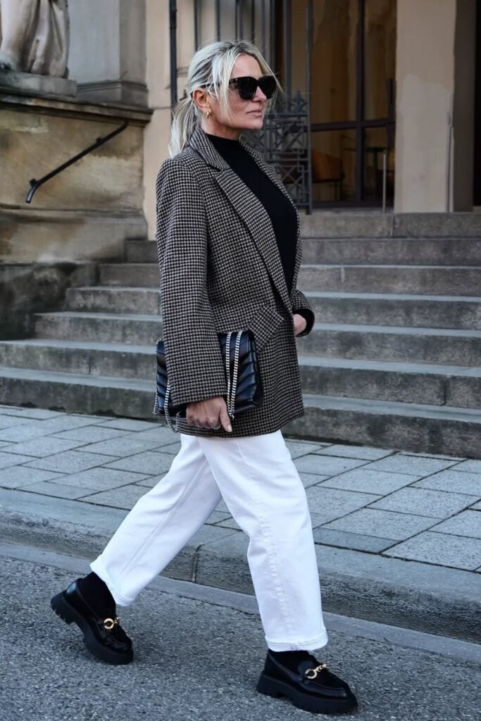 Houndstooth Oversized Blazer and Black Turtleneck