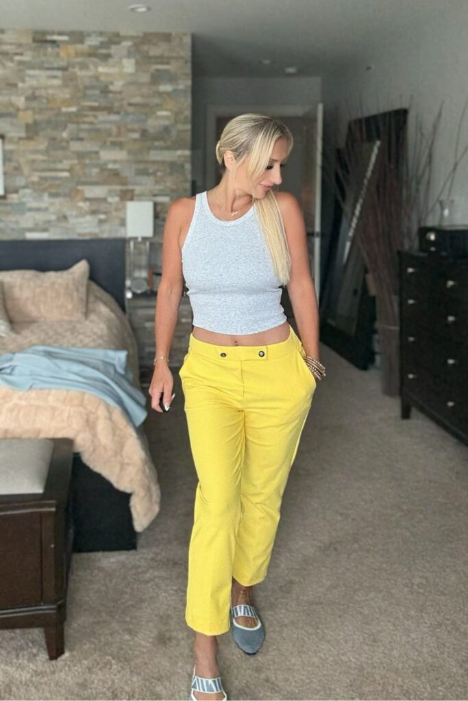 Gray Tank Top and Bright Yellow Trousers