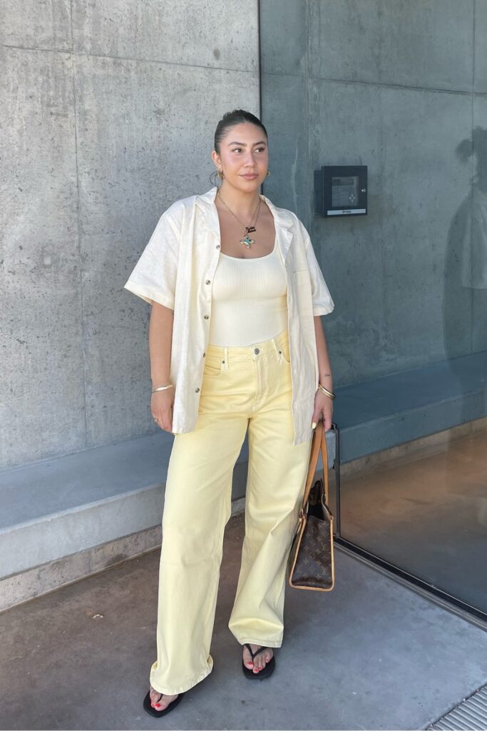 Cream Button-Up, Tank, and Yellow Pants