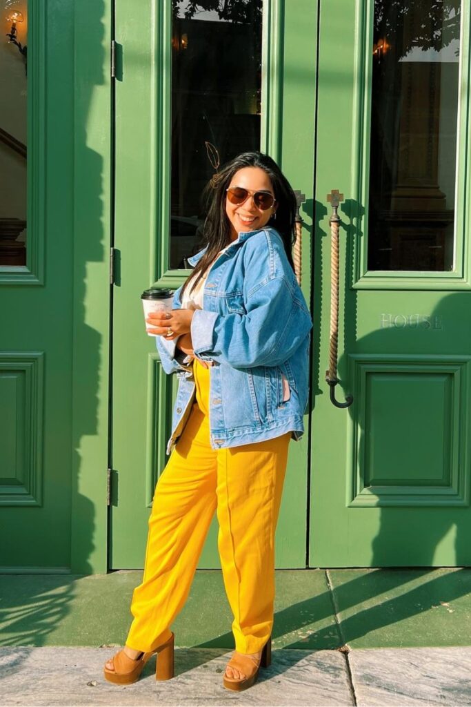 Oversized Denim Jacket and Yellow Pants