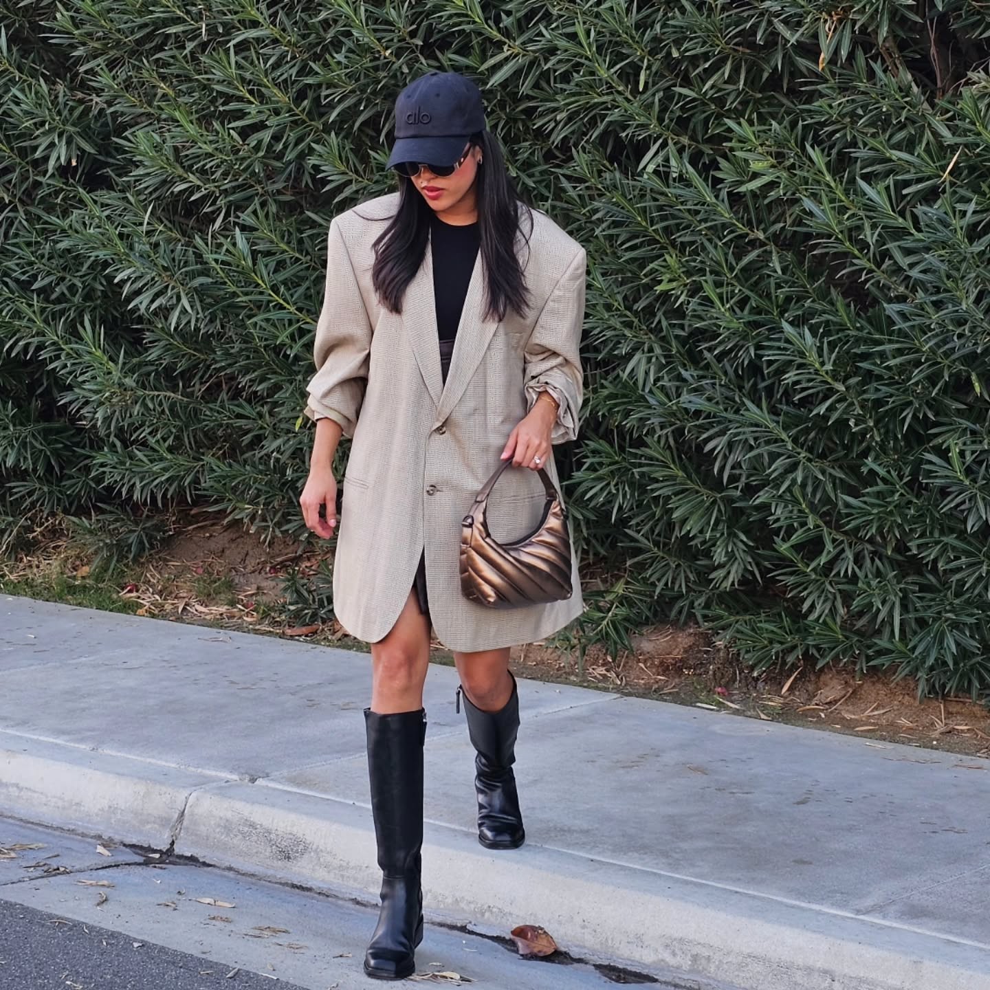 Beige Oversized Blazer and Knee-High Boots