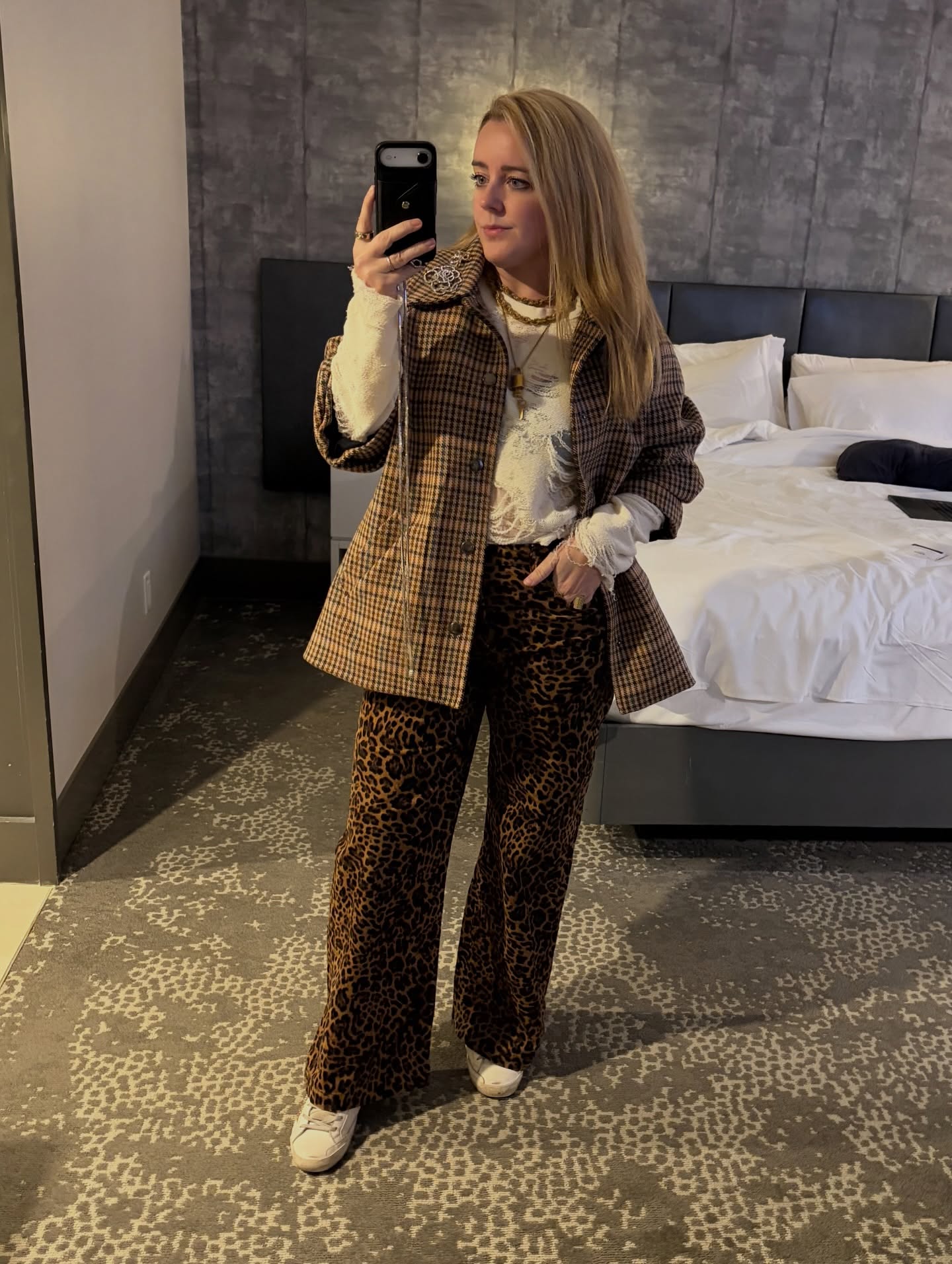 Checkered Blazer and Leopard Print Pants
