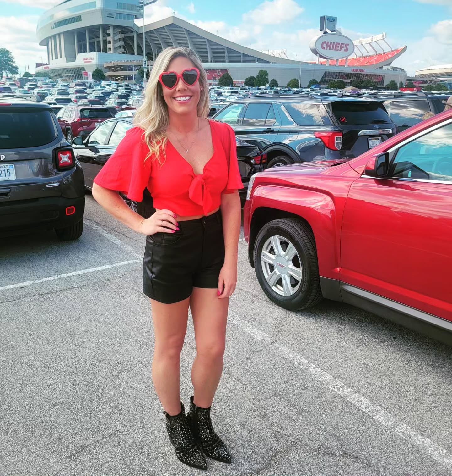 Red Crop Top and Leather Shorts