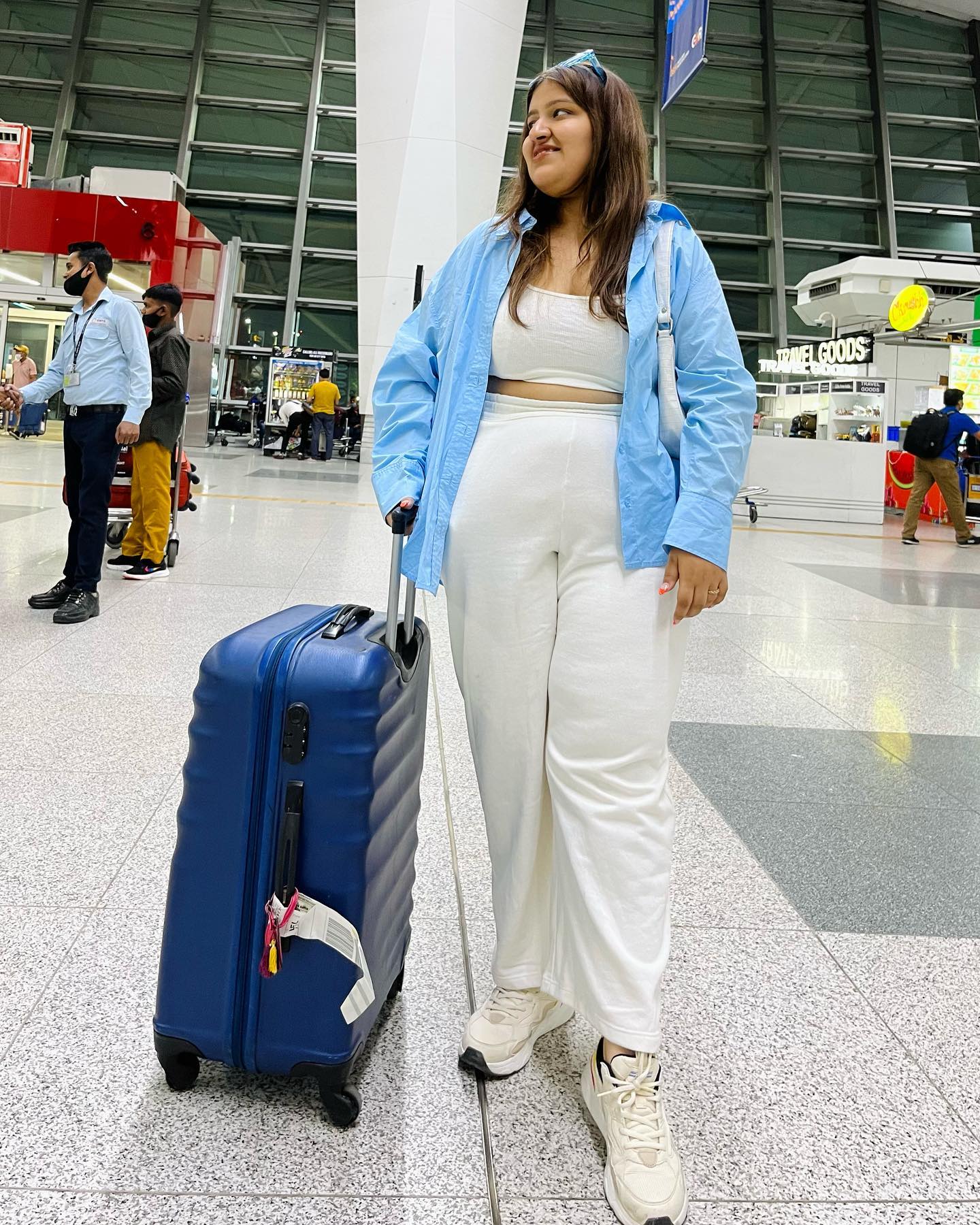 Light Blue Oversized Shirt and White Wide-Leg Pants