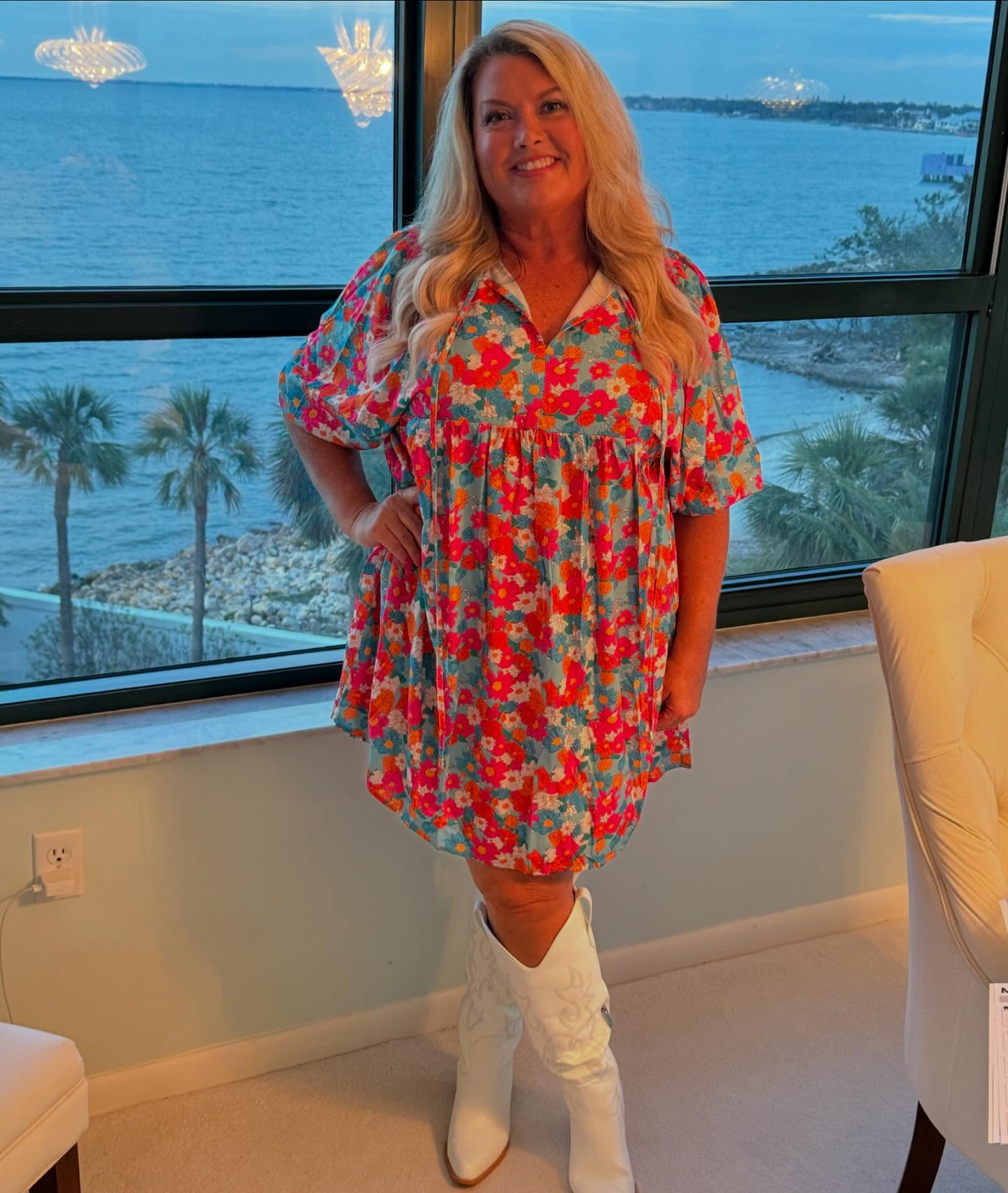 Floral Mini Dress and Boots