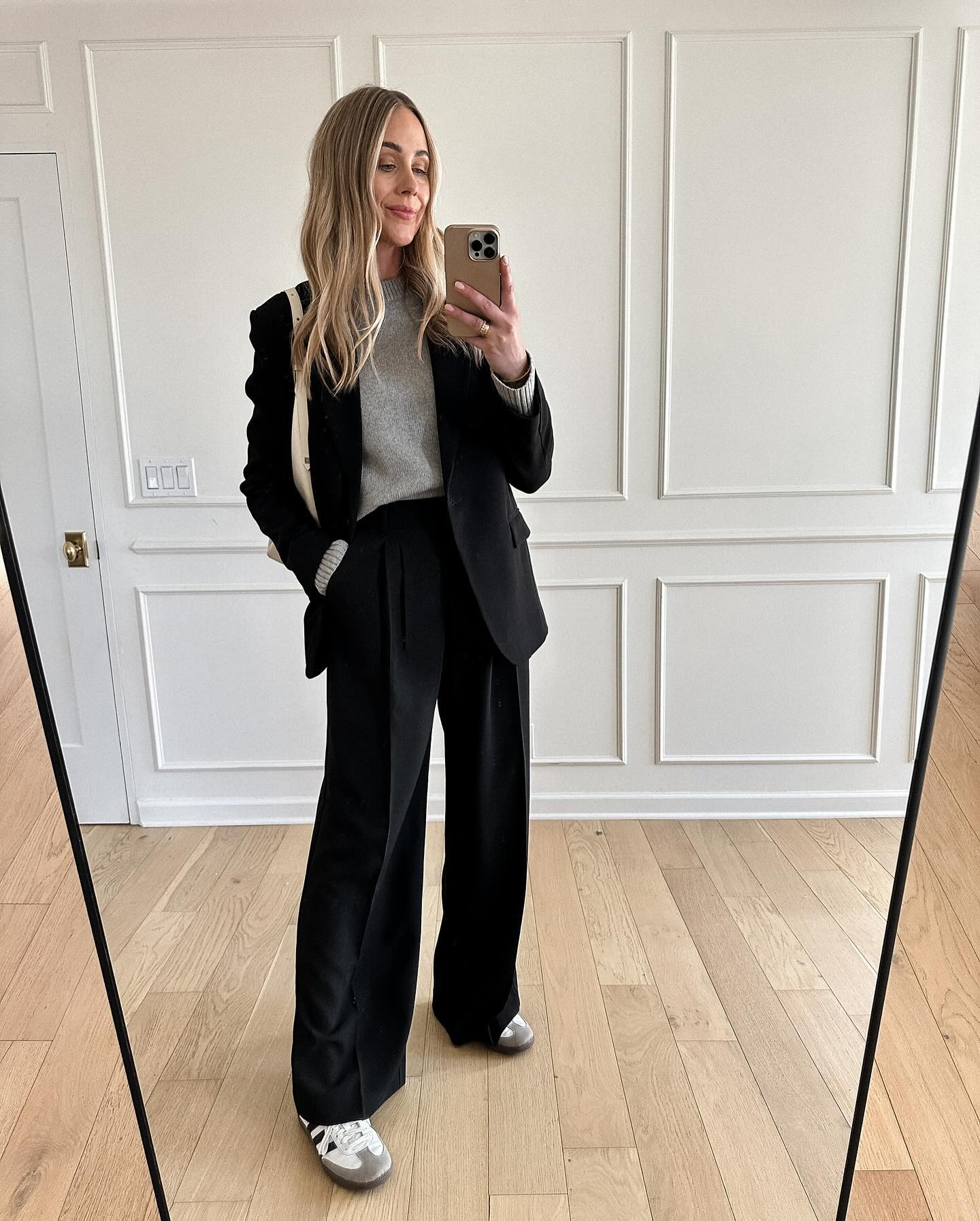 Black Structured Blazer and Wide-Leg Trousers