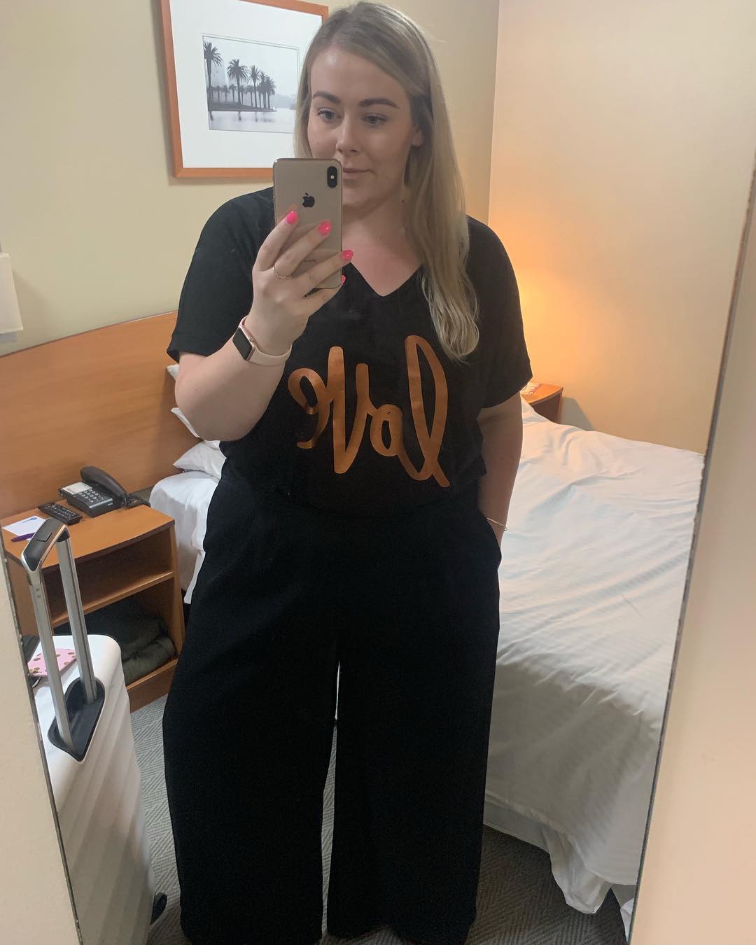 Black Graphic T-Shirt and Wide-Leg Pants