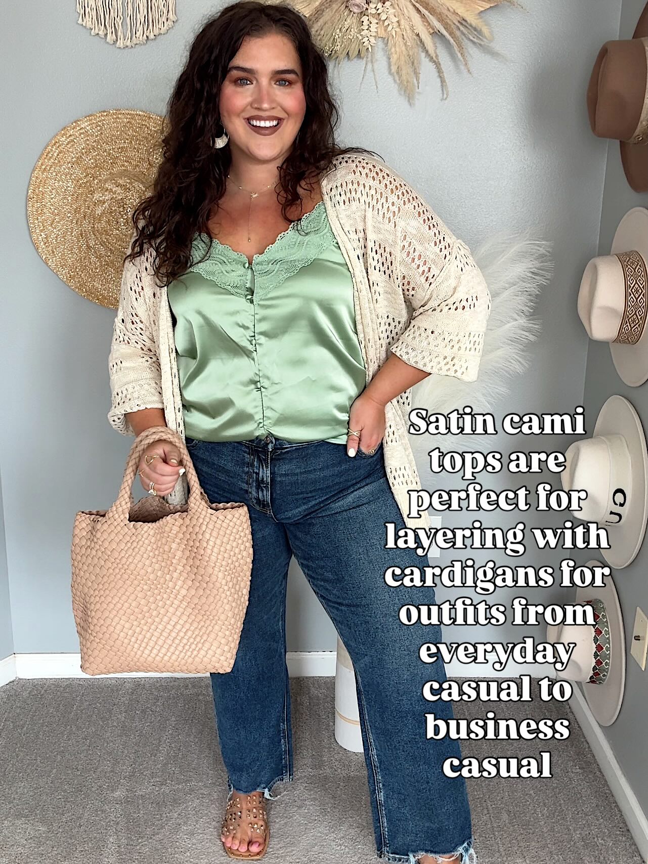 Satin Cami Top and Crochet Cardigan