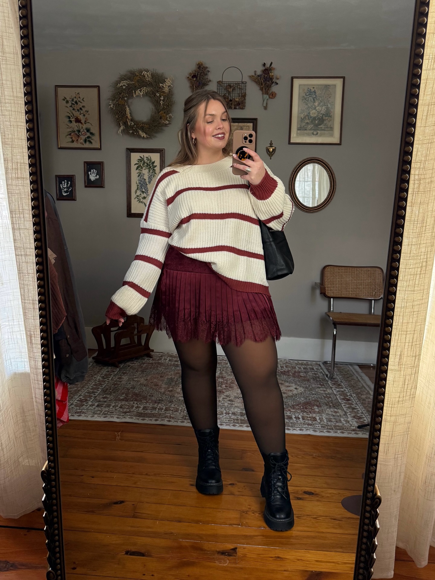 Knit Sweater and Pleated Mini Skirt