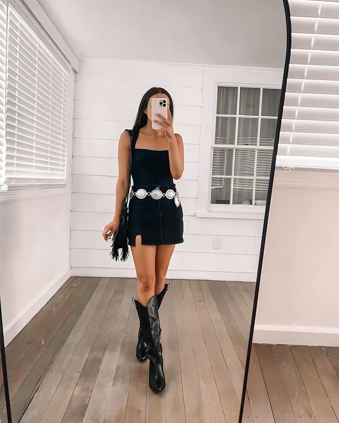 Black Tank and Mini Skirt with Front Slit