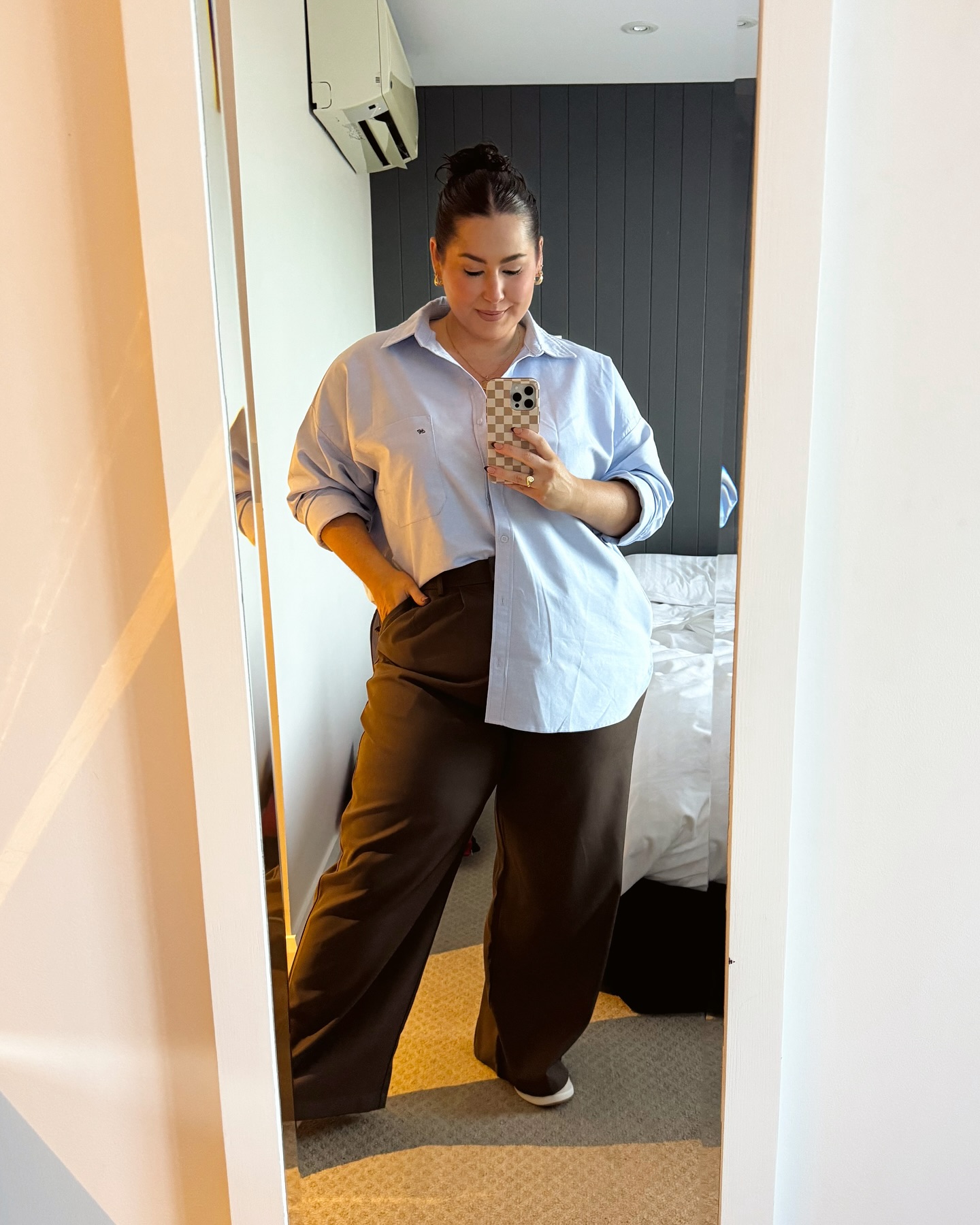 Light Blue Shirt and Brown Trousers