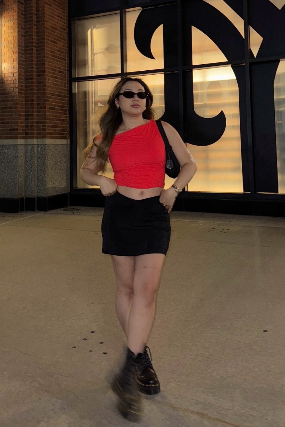 Red Crop Top and Black Mini Skirt