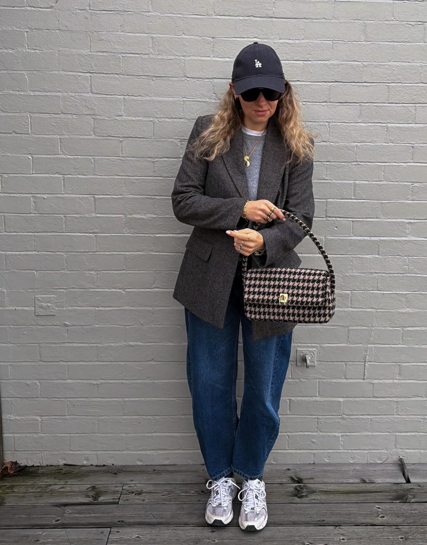 Charcoal Gray Wool Blazer and Baseball Cap