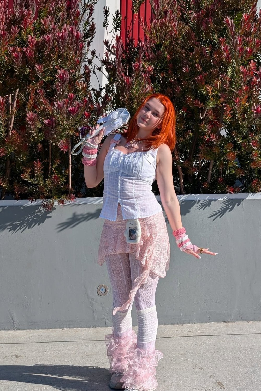 White Corset and Pink Layered Skirt