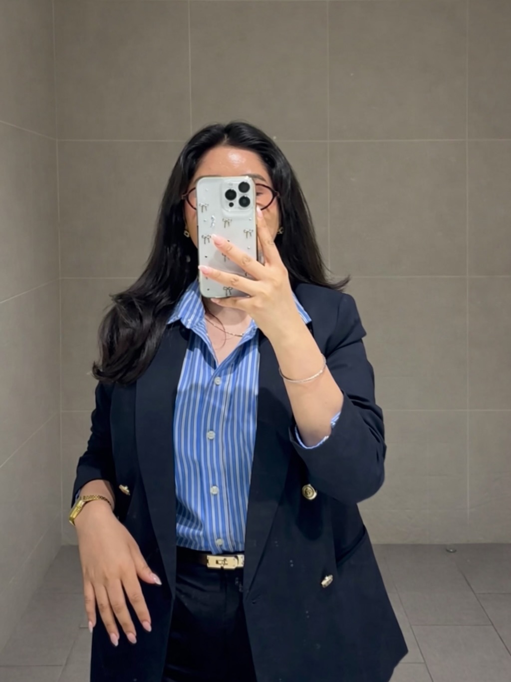 Navy Blazer and Striped Shirt