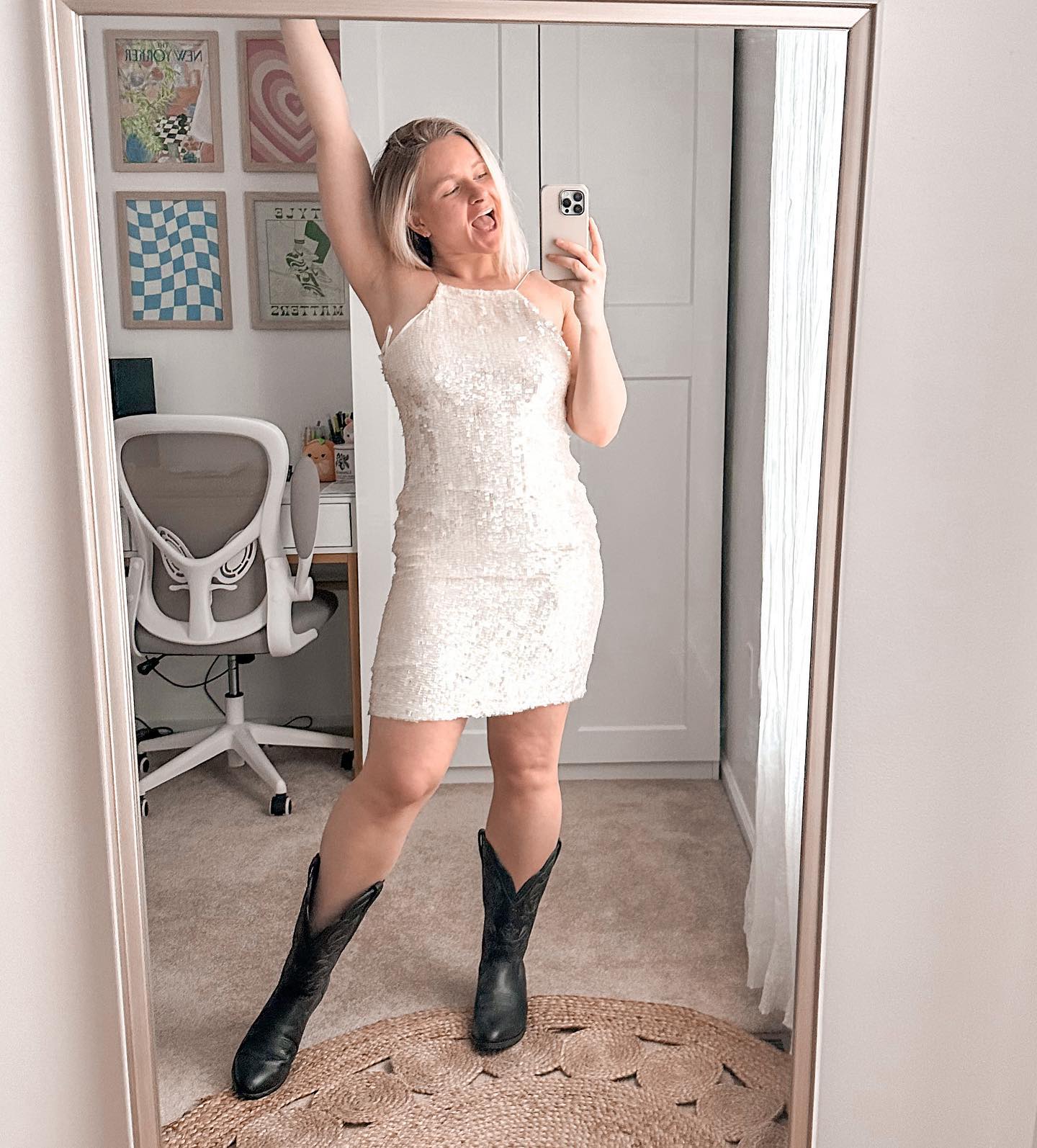 White Sequin Halter Dress