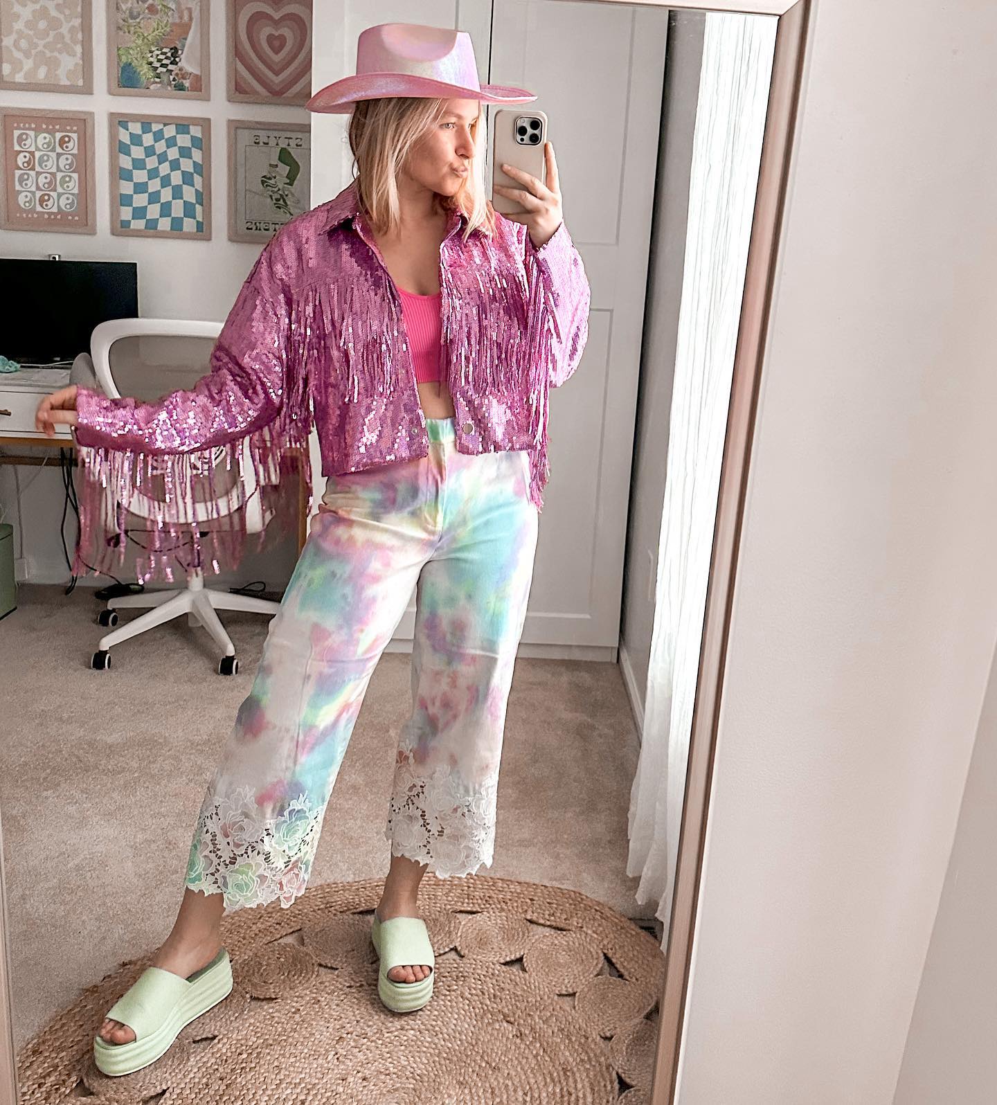 Pink Fringe Jacket and Tie-Dye Pants
