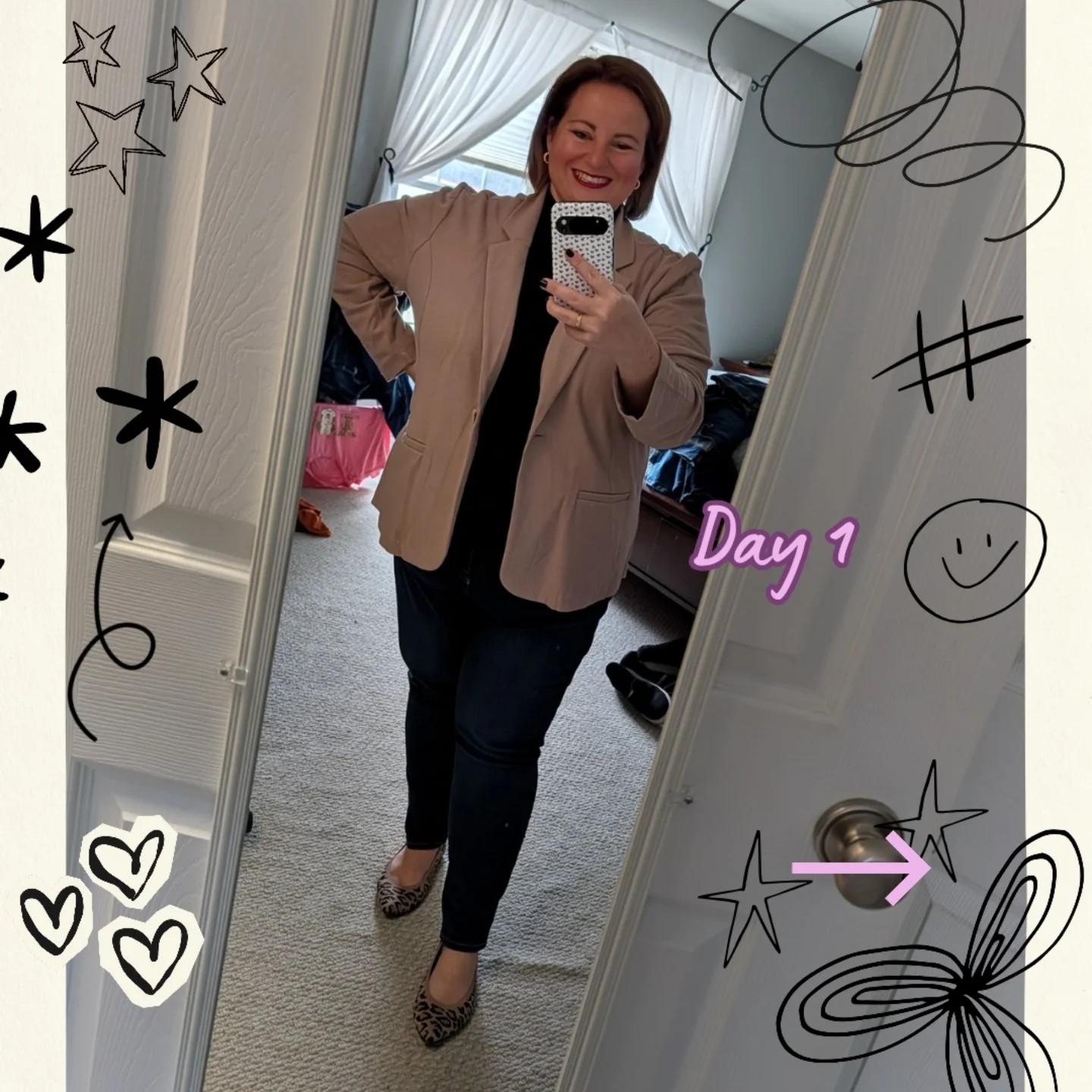 Camel Blazer and Navy Pants
