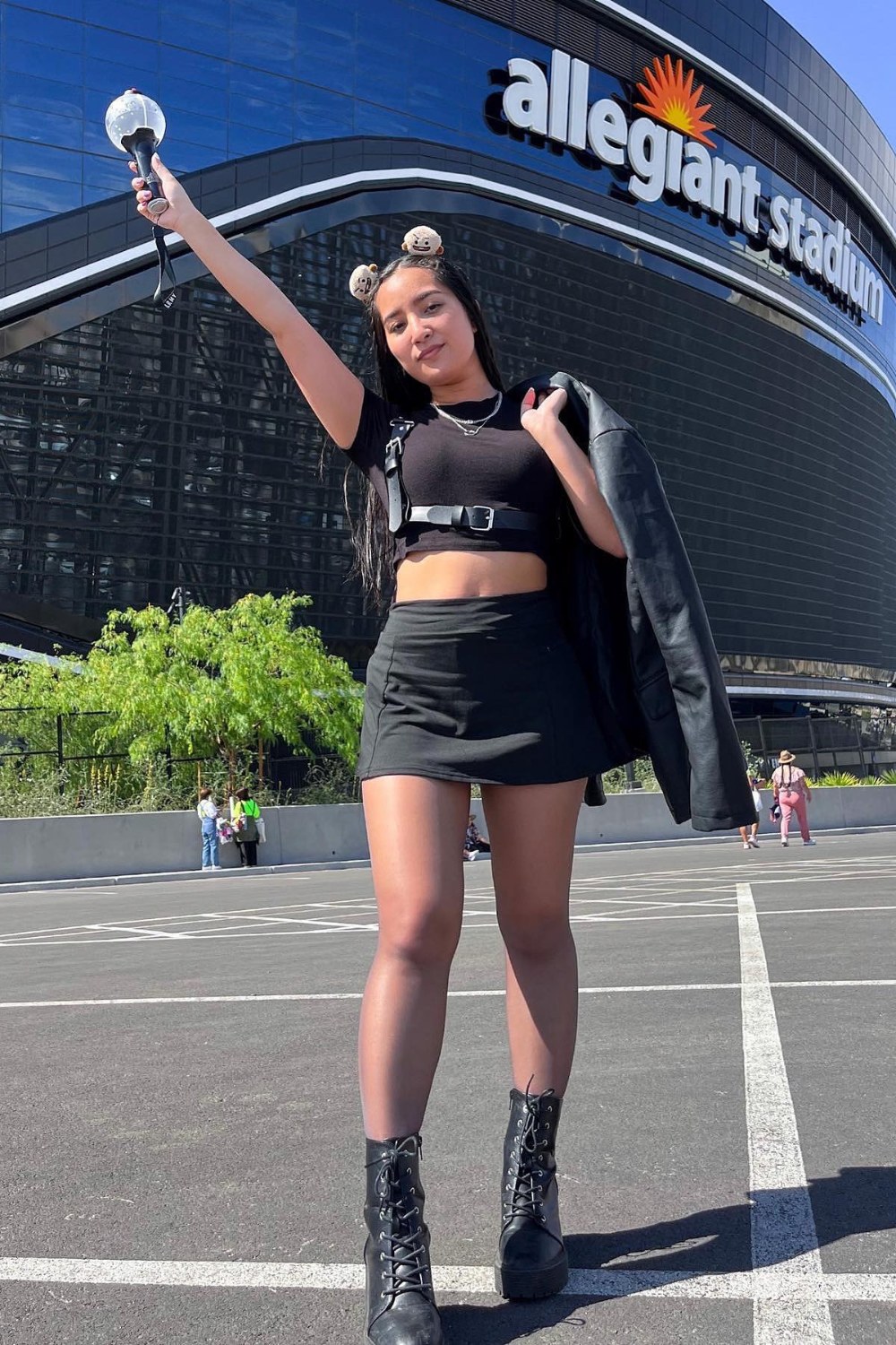 Black Crop Top and Leather Jacket