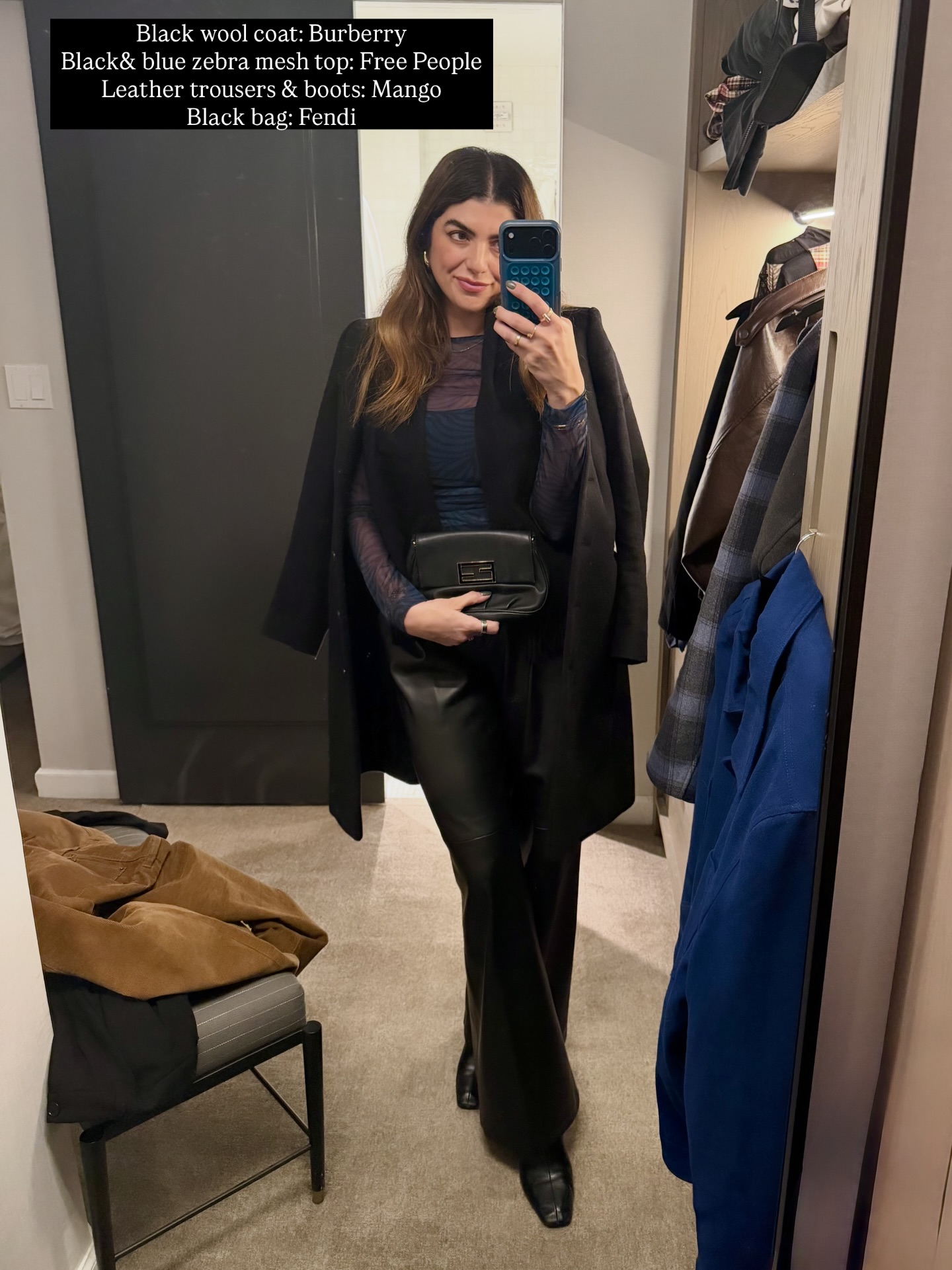 Black Wool Coat and Leather Trousers