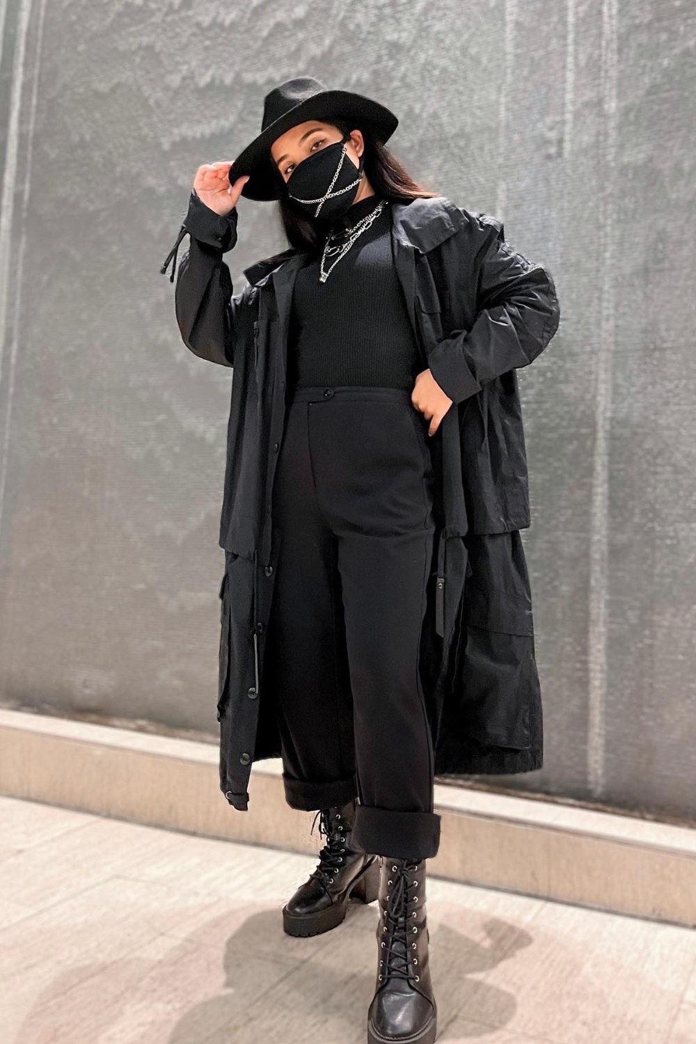 Black Turtleneck and Wide-Leg Pants
