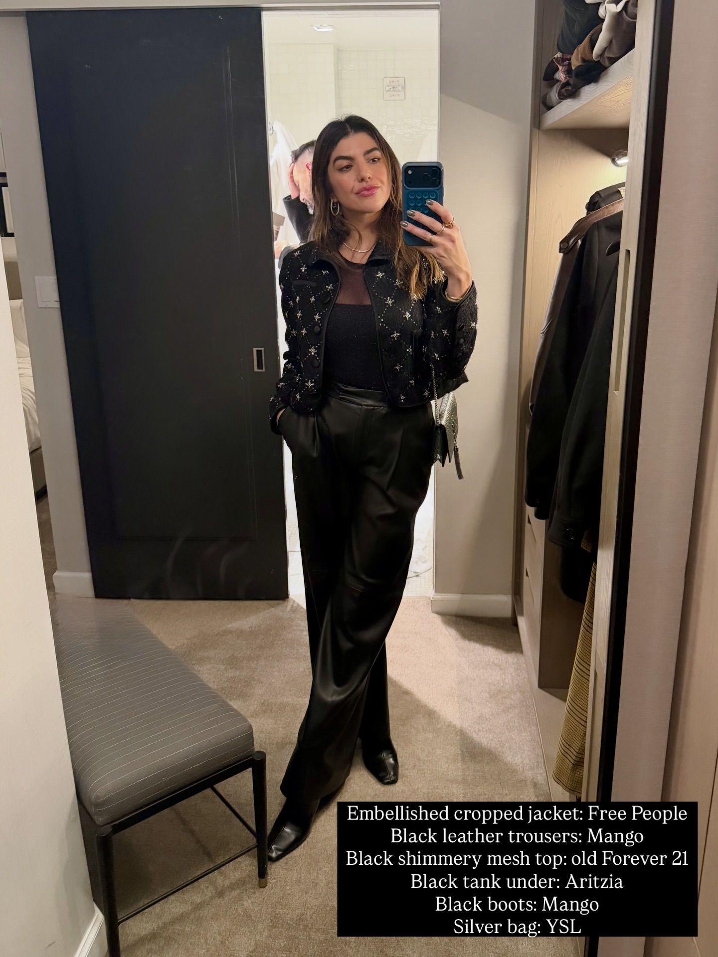 Black Embellished Jacket and Mesh Top