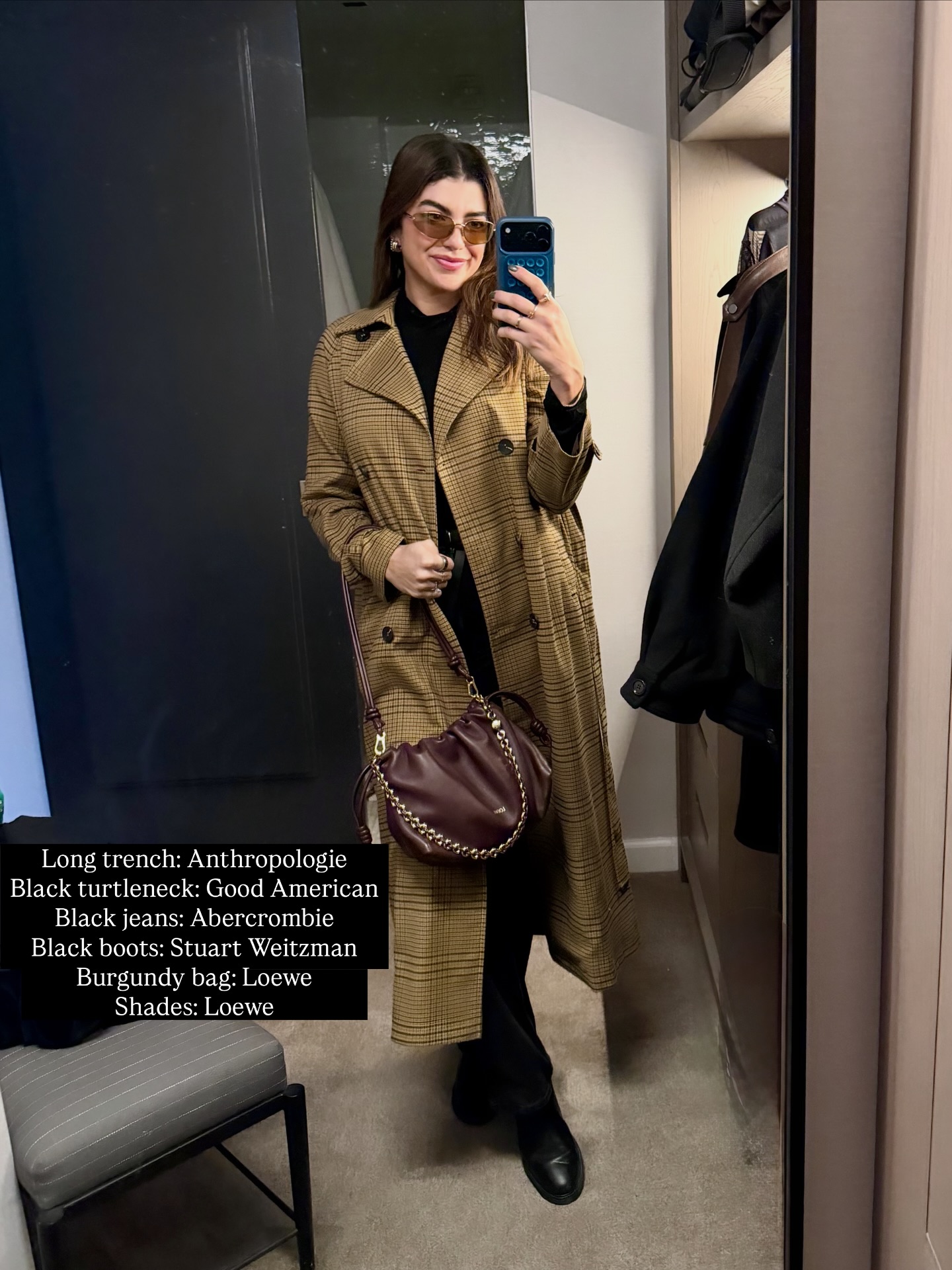 Plaid Trench Coat and Black Turtleneck