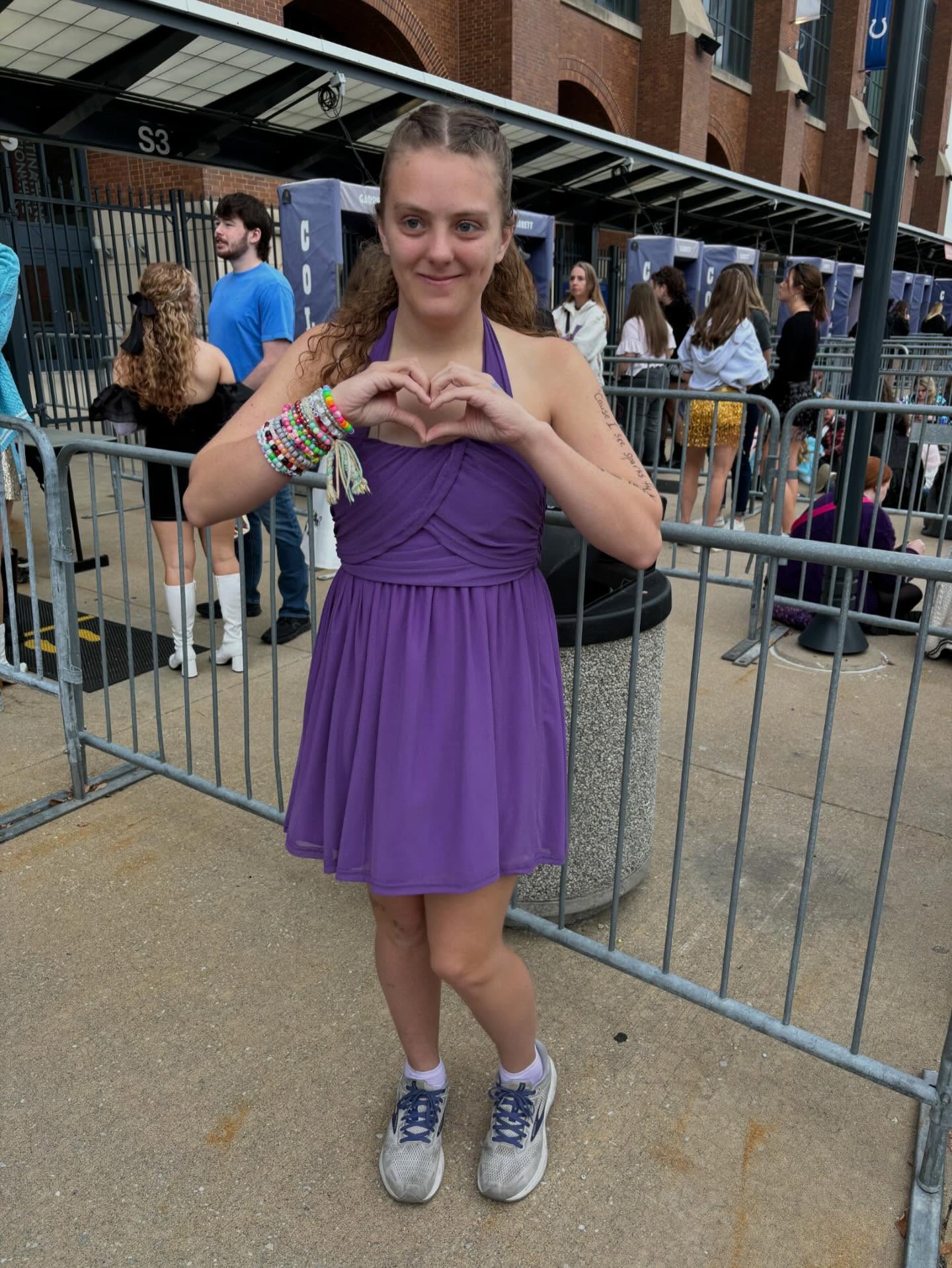 Purple Halter Mini Dress and Sneakers