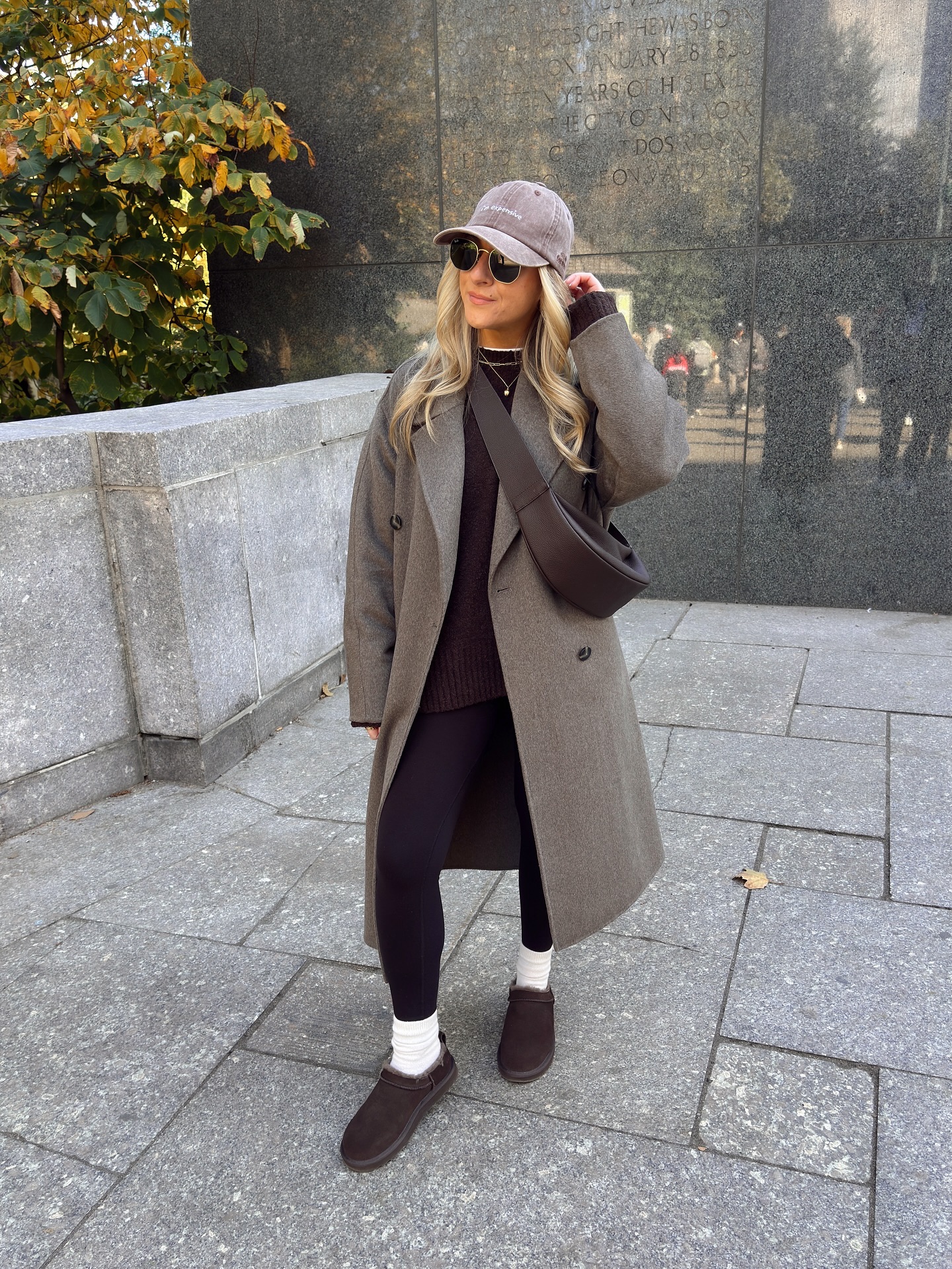 Grey Wool Coat and Brown Knit