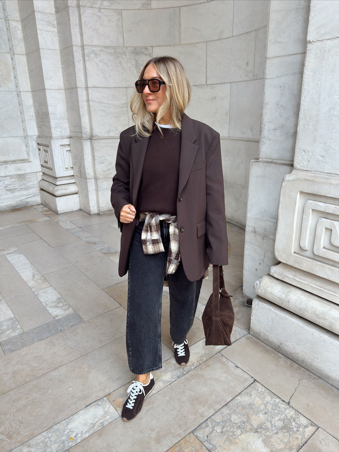 Chocolate Brown Blazer and Plaid Detail