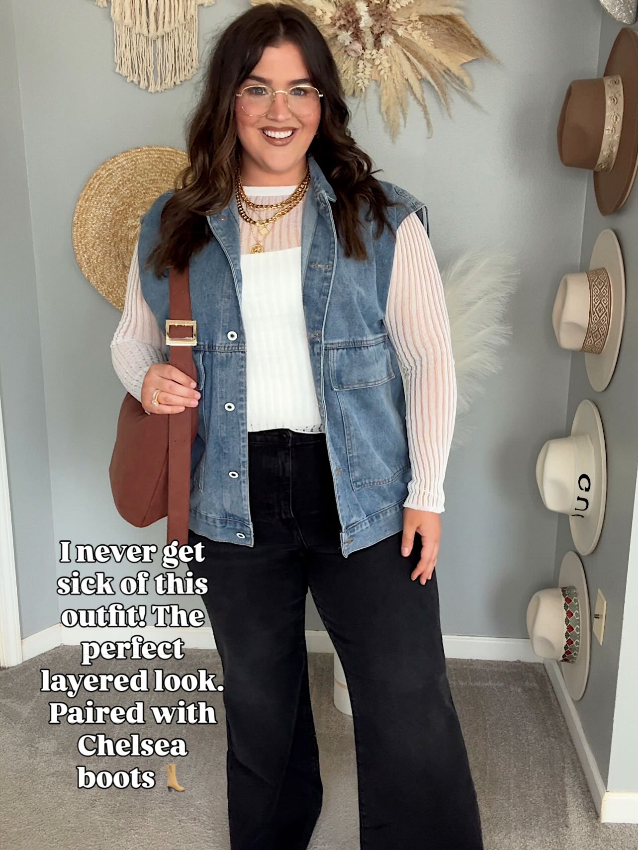 Light-Wash Denim Vest and Wide-Leg Pants