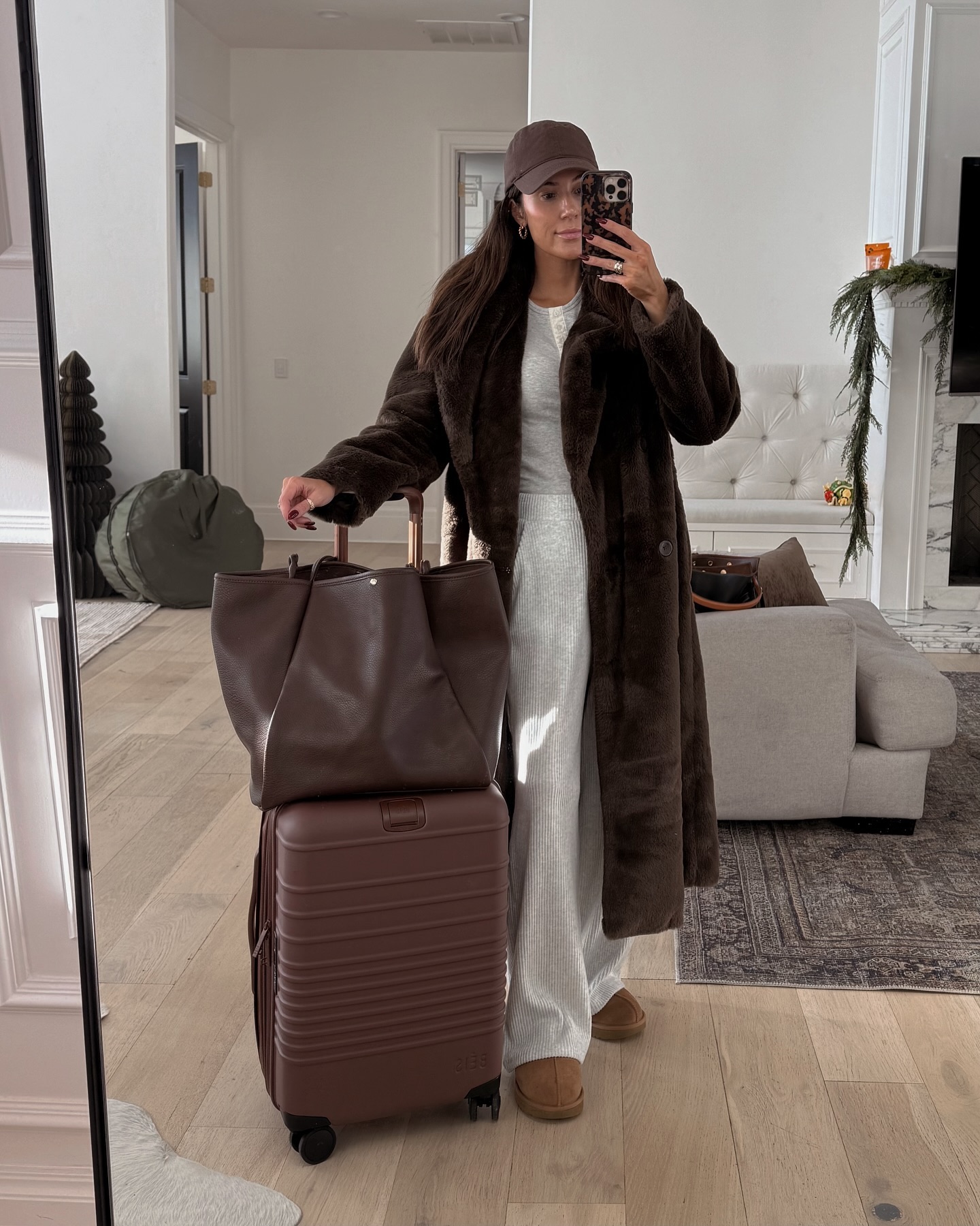 Faux Fur Coat and Ribbed Set